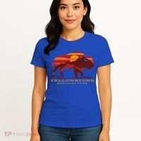 Yellowstone National Park Wyoming Buffalo Bison Sunset Women's T-Shirt thumb 4