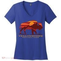 Yellowstone National Park Wyoming Buffalo Bison Sunset Women's V-Neck T-Shirt thumb 0