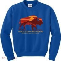 Yellowstone National Park Wyoming Buffalo Bison Sunset Kids Sweatshirt thumb 0