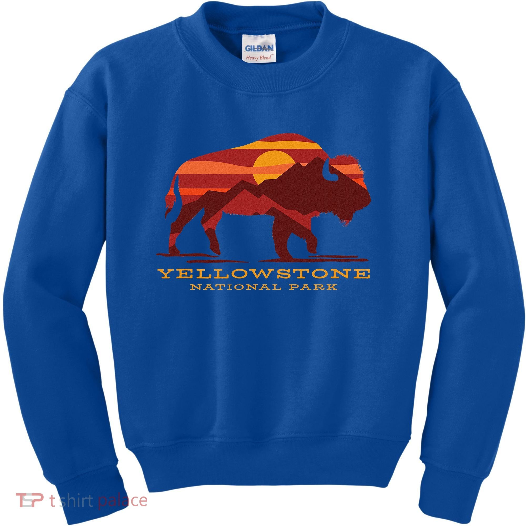 Yellowstone National Park Wyoming Buffalo Bison Sunset Kids Sweatshirt