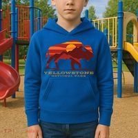 Yellowstone National Park Wyoming Buffalo Bison Sunset Kids Hoodie thumb 2