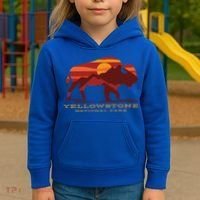 Yellowstone National Park Wyoming Buffalo Bison Sunset Kids Hoodie thumb 3