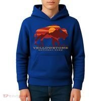 Yellowstone National Park Wyoming Buffalo Bison Sunset Kids Hoodie thumb 4