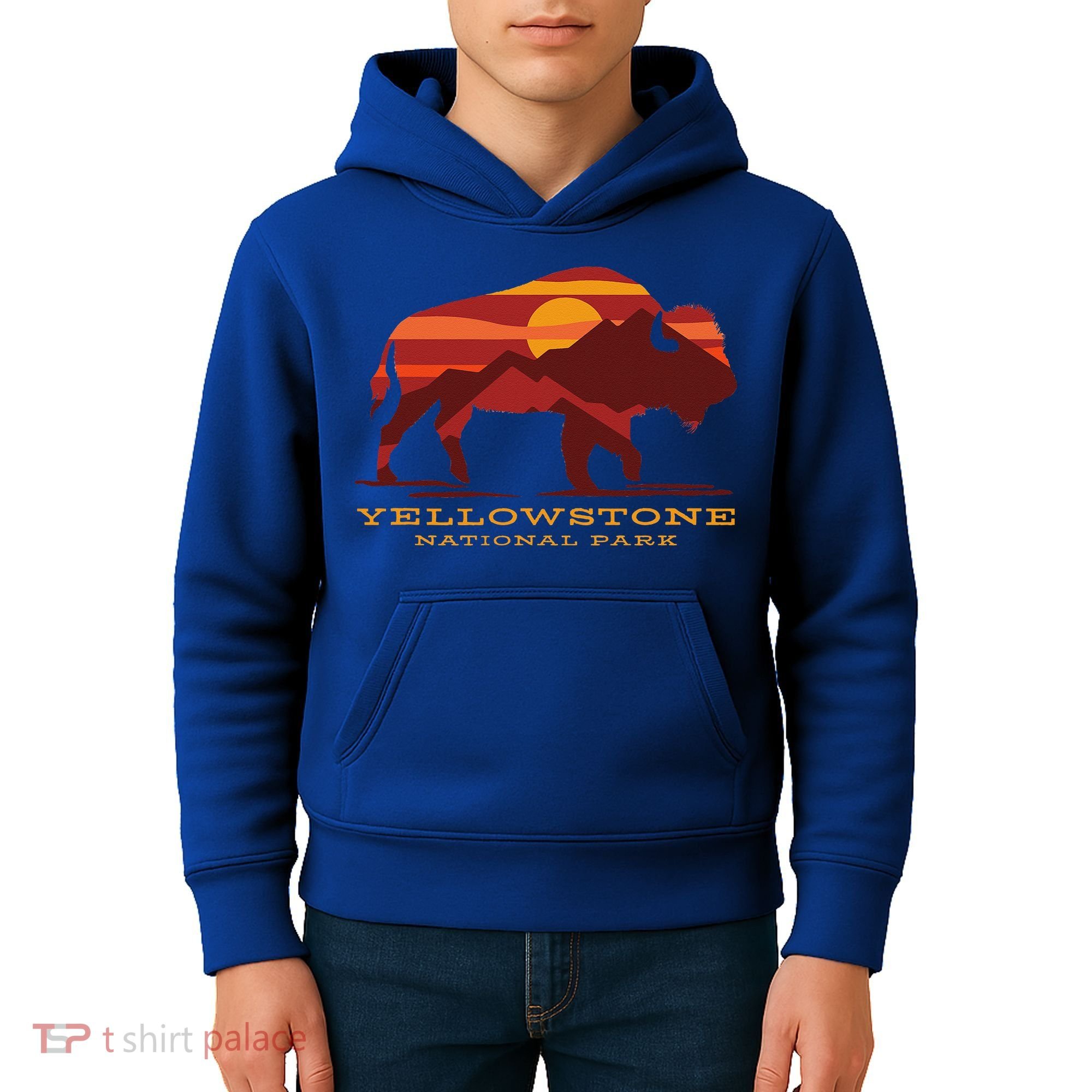 Yellowstone National Park Wyoming Buffalo Bison Sunset Kids Hoodie