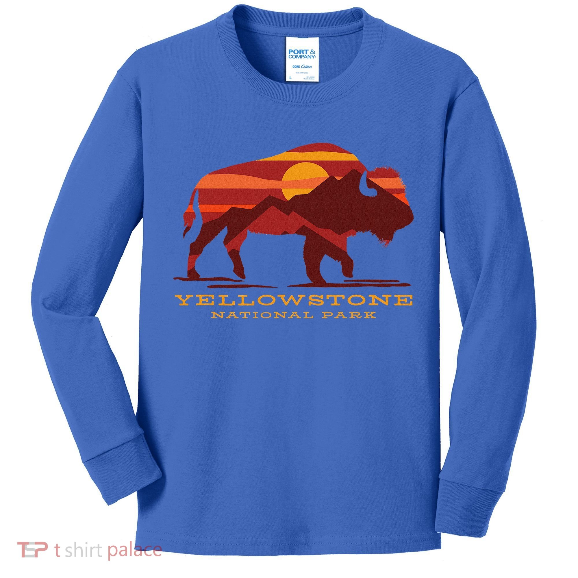 Yellowstone National Park Wyoming Buffalo Bison Sunset Kids Long Sleeve Shirt