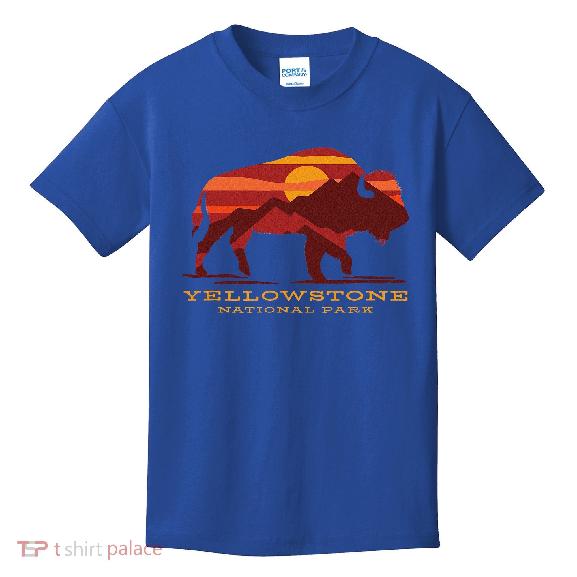 Yellowstone National Park Wyoming Buffalo Bison Sunset Kids T-Shirt