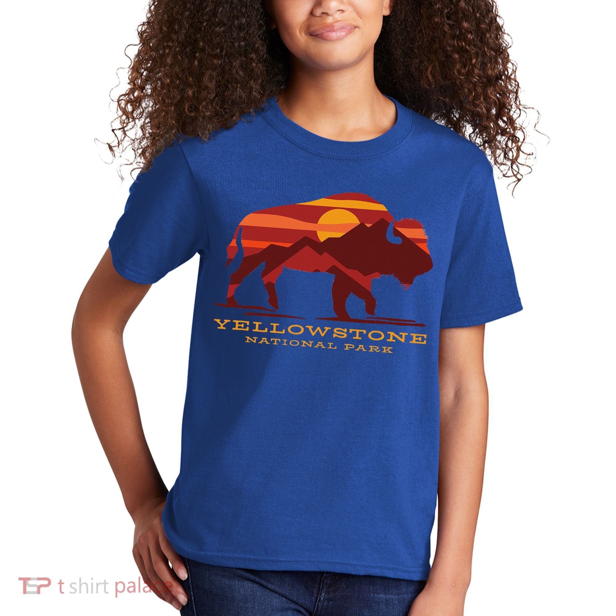 Yellowstone National Park Wyoming Buffalo Bison Sunset Kids T-Shirt