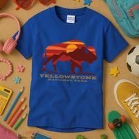 Yellowstone National Park Wyoming Buffalo Bison Sunset Kids T-Shirt thumb 3