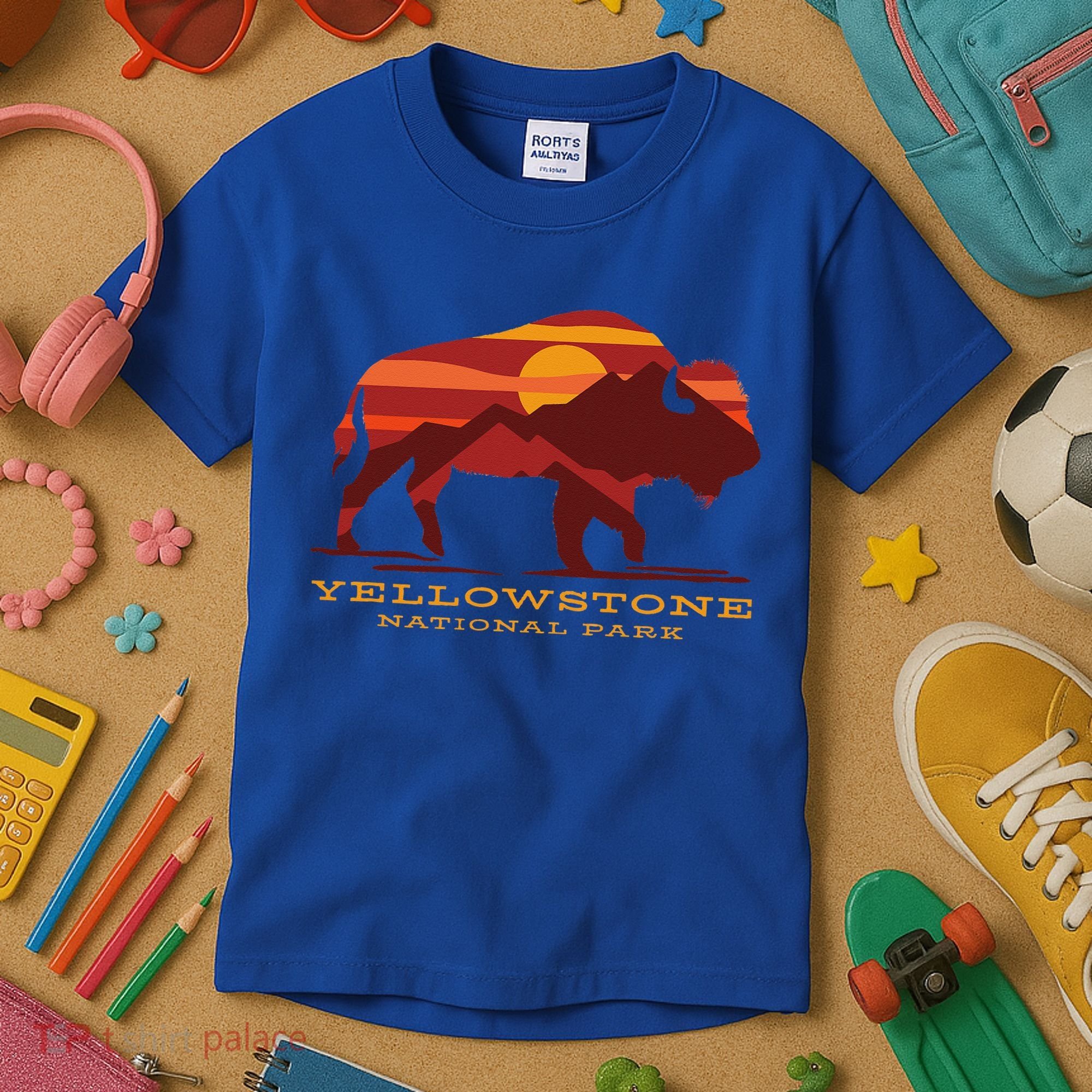 Yellowstone National Park Wyoming Buffalo Bison Sunset Kids T-Shirt