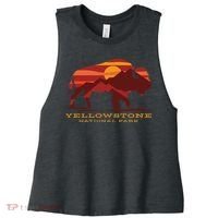 Yellowstone National Park Wyoming Buffalo Bison Sunset Women's Racerback Cropped Tank thumb 0