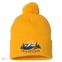 Yellowstone National Park Mountain Sunset Landscape Pom Pom 12in Knit Beanie thumb 0