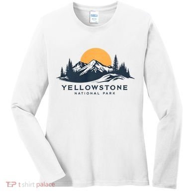 Yellowstone National Park Mountain Sunset Landscape Women's Long Sleeve Shirt