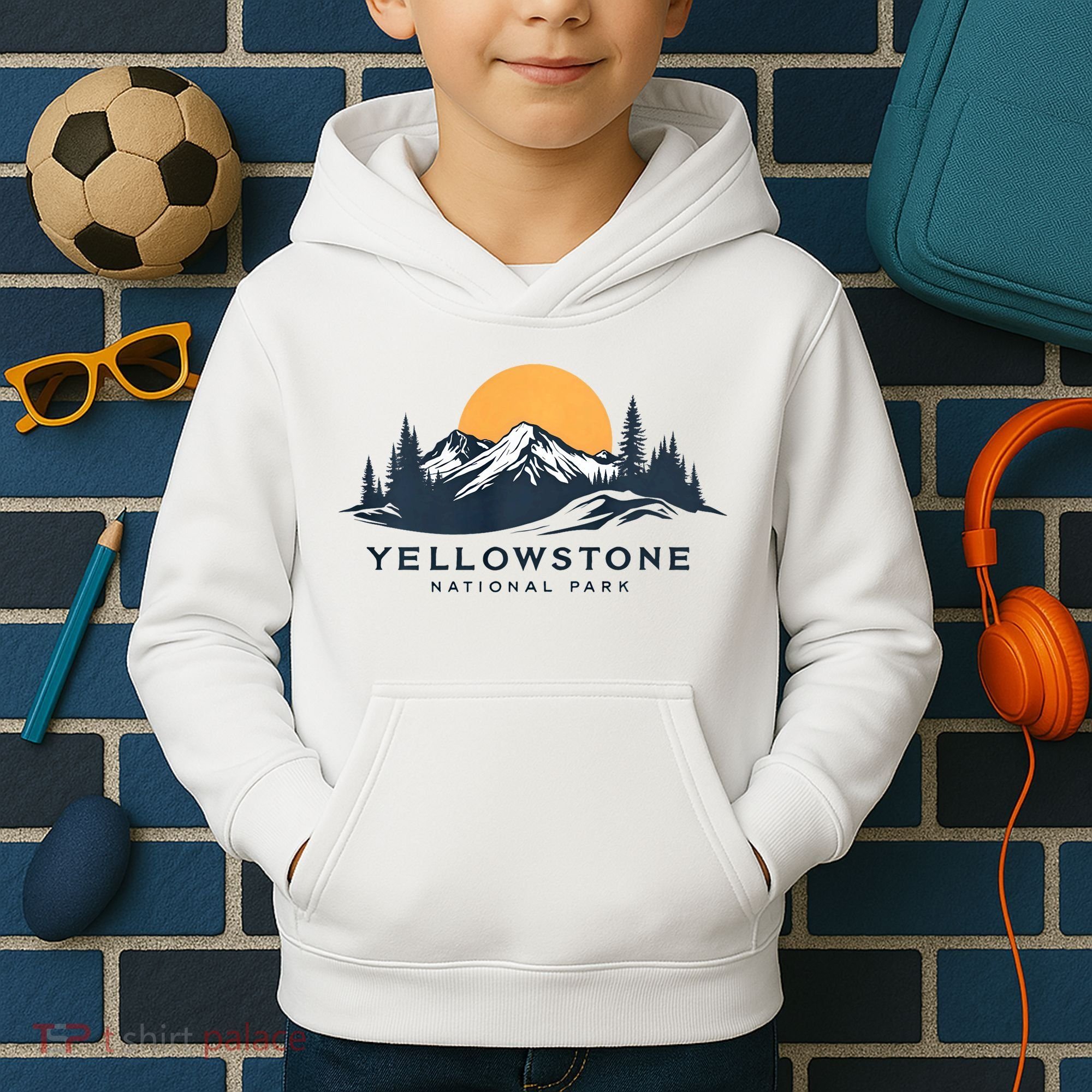 Yellowstone National Park Mountain Sunset Landscape Kids Hoodie