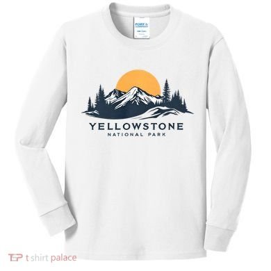 Yellowstone National Park Mountain Sunset Landscape Kids Long Sleeve Shirt