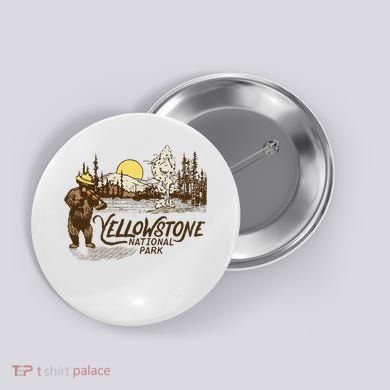 Yellowstone National Park Bear & Fiddle Old Faithful Button