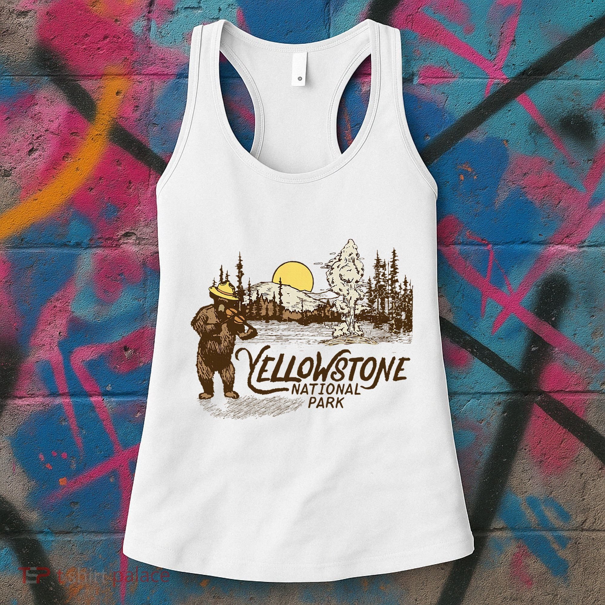 Yellowstone National Park Bear & Fiddle Old Faithful Women's Tank Top