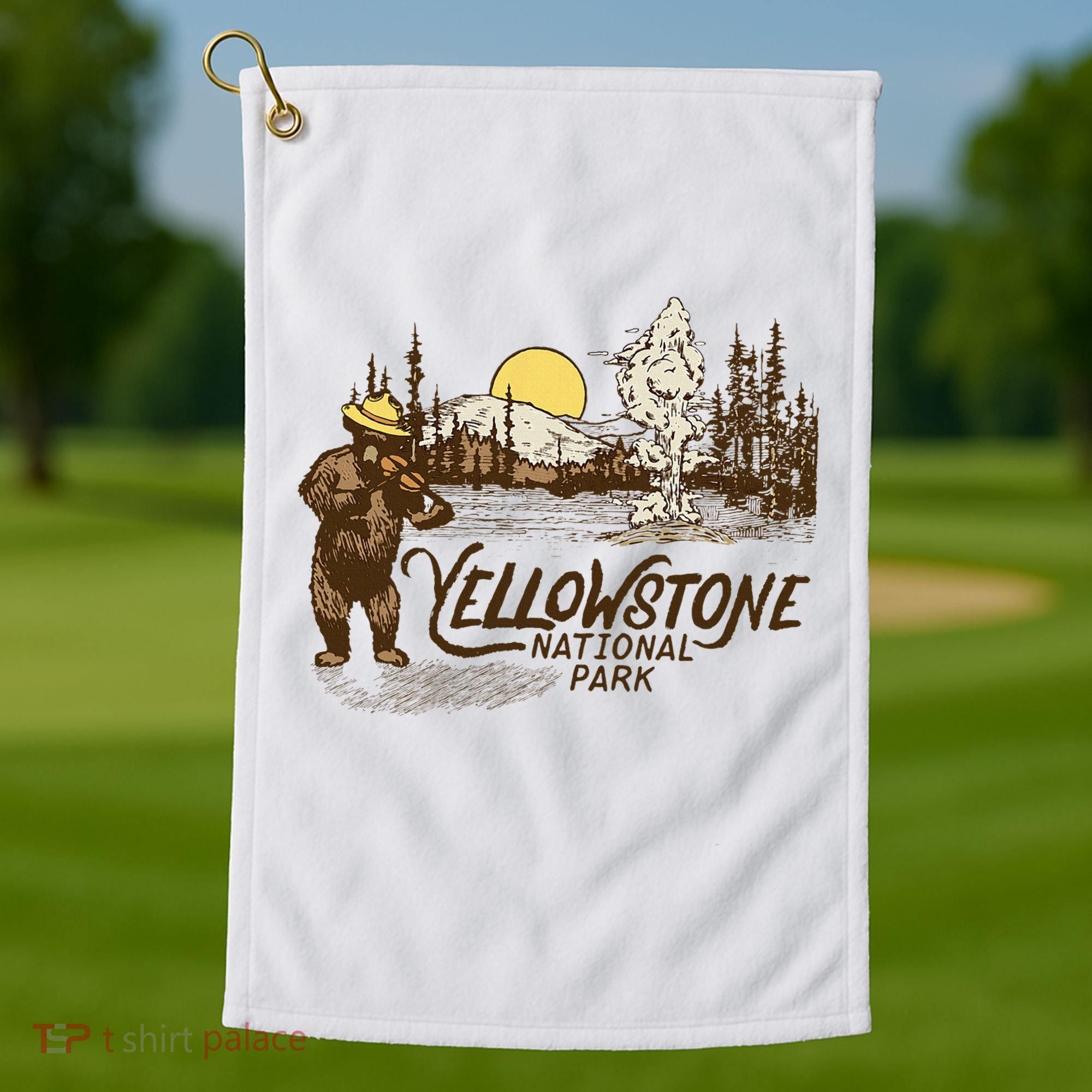 Yellowstone National Park Bear & Fiddle Old Faithful Golf Towel