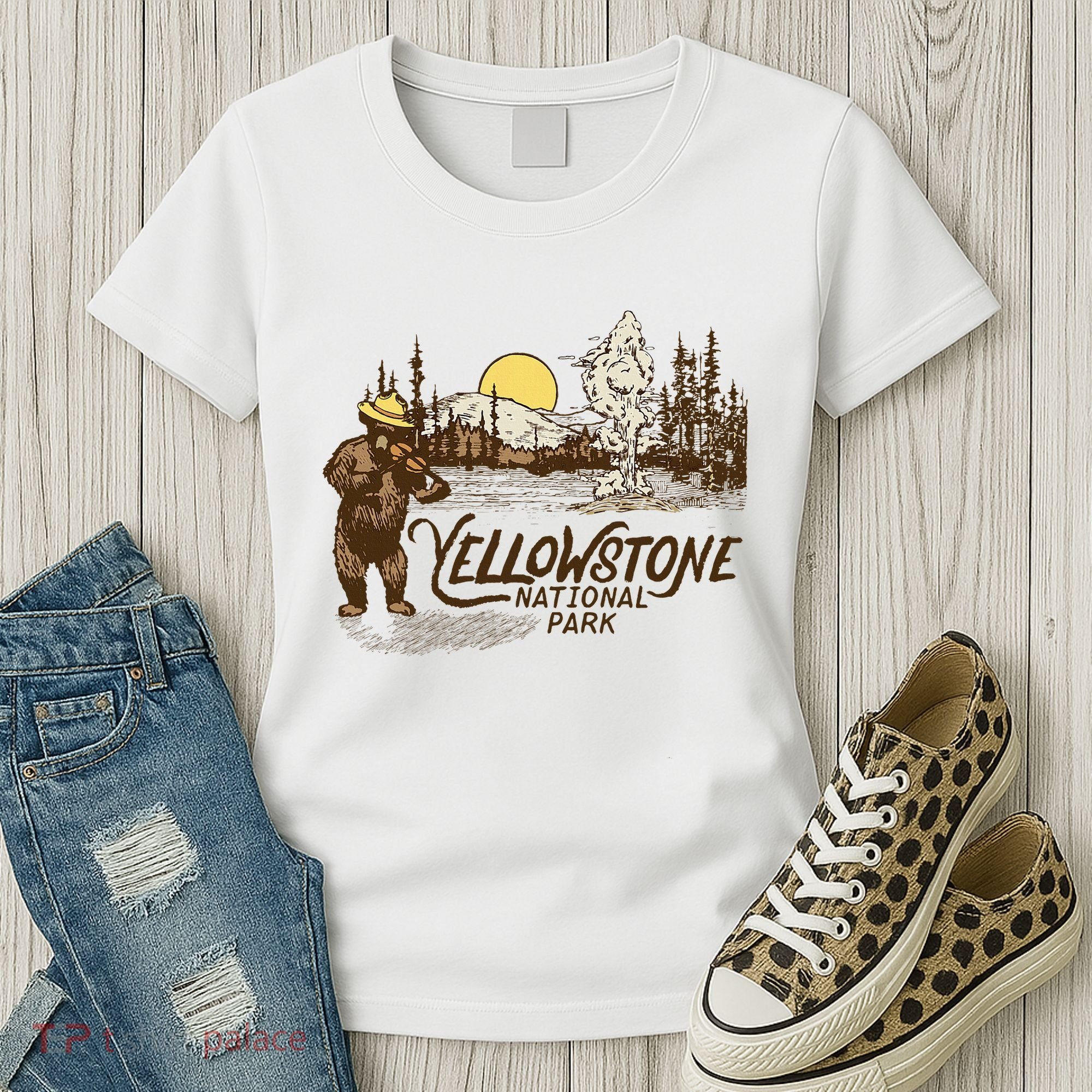 Yellowstone National Park Bear & Fiddle Old Faithful Women's T-Shirt