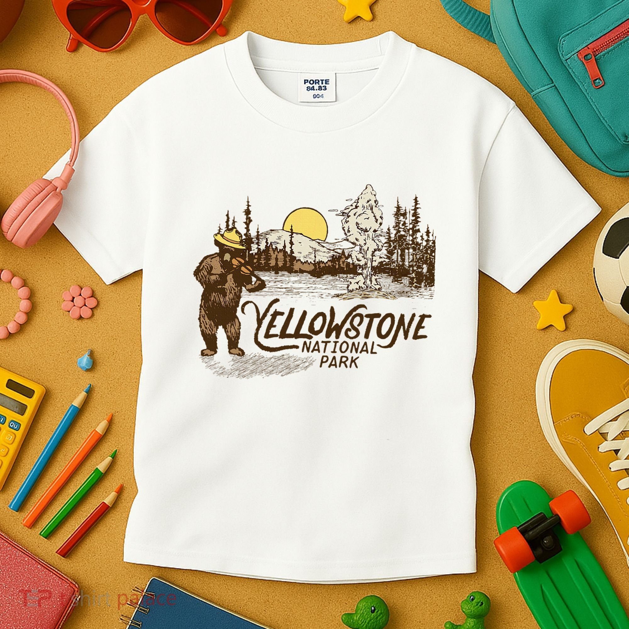 Yellowstone National Park Bear & Fiddle Old Faithful Kids T-Shirt