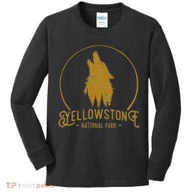 Yellowstone National Park Howling Wolf Kids Long Sleeve Shirt
