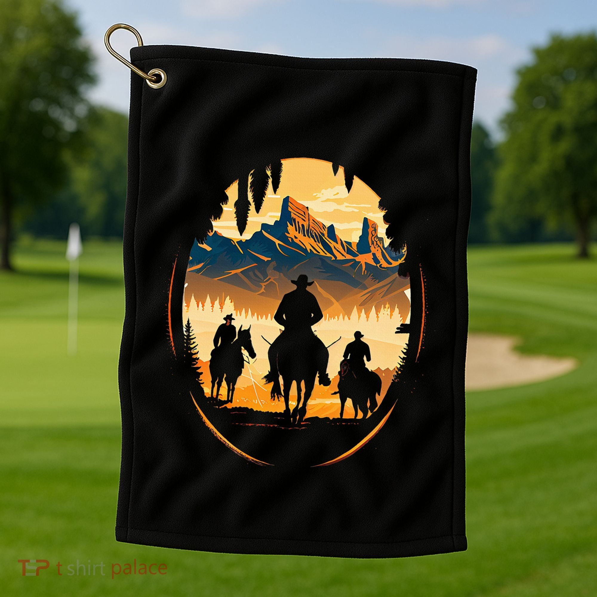 Yellowstone National Park Cowboys On Horses Golf Towel