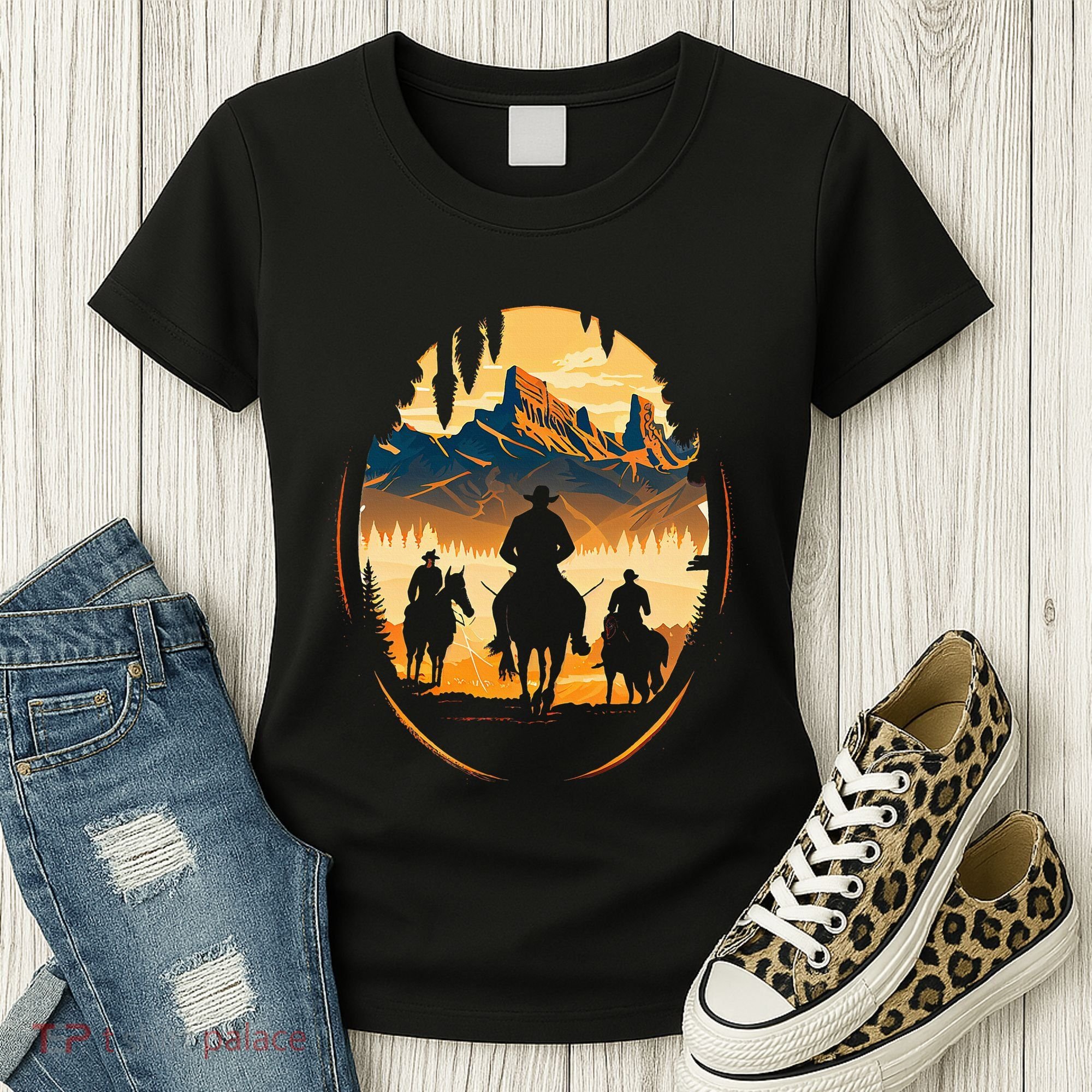 Yellowstone National Park Cowboys On Horses Women's T-Shirt
