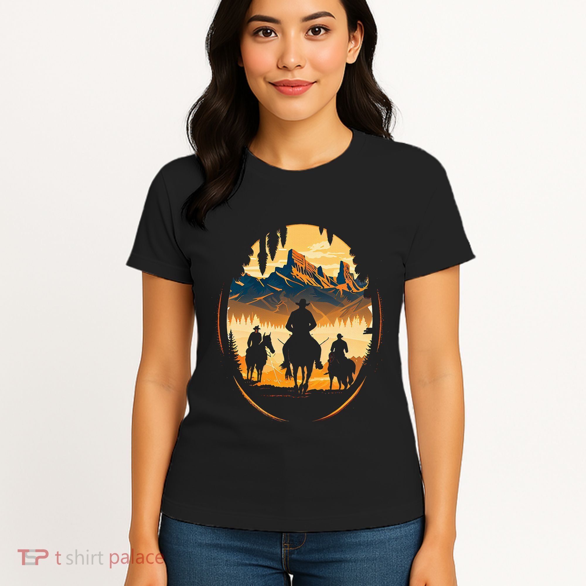 Yellowstone National Park Cowboys On Horses Women's T-Shirt