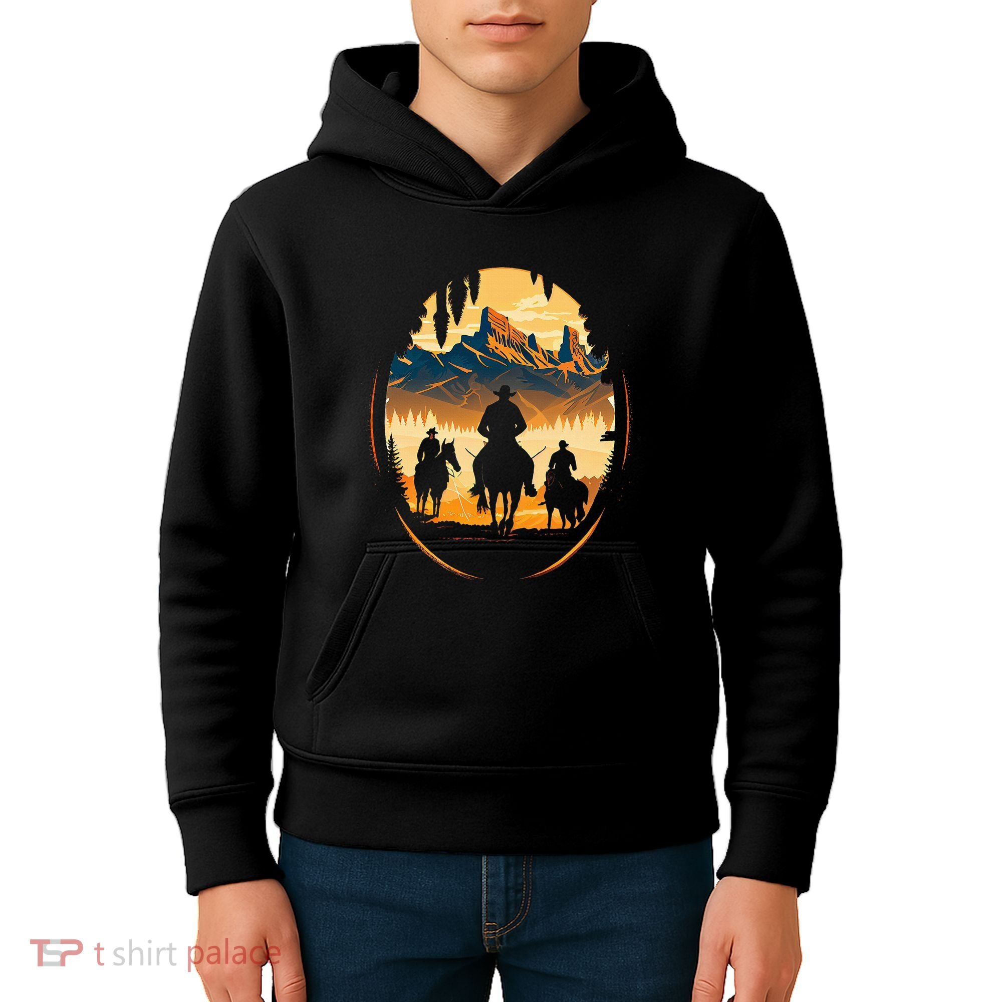 Yellowstone National Park Cowboys On Horses Kids Hoodie