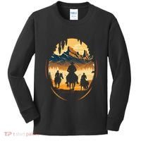 Yellowstone National Park Cowboys On Horses Kids Long Sleeve Shirt thumb 0