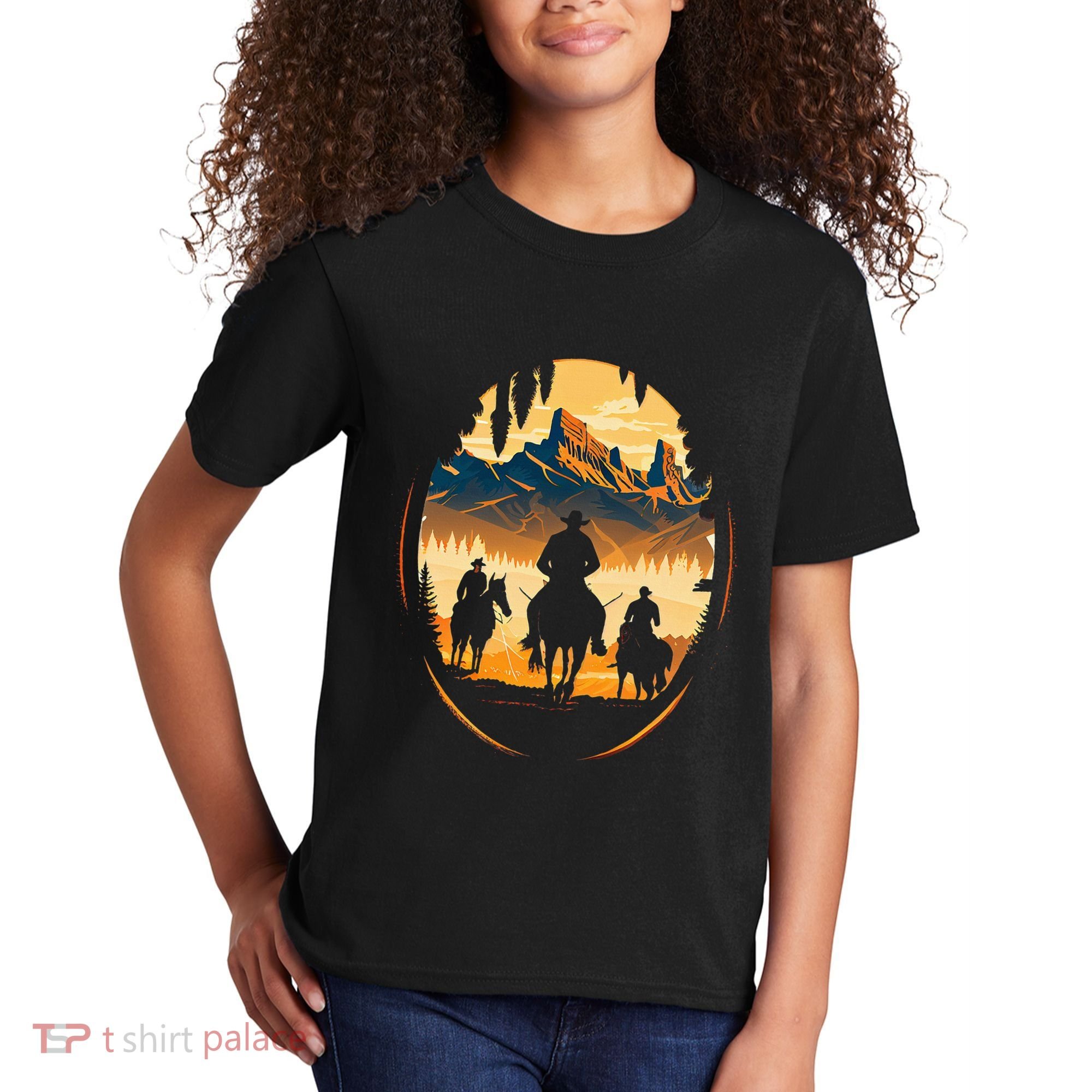 Yellowstone National Park Cowboys On Horses Kids T-Shirt