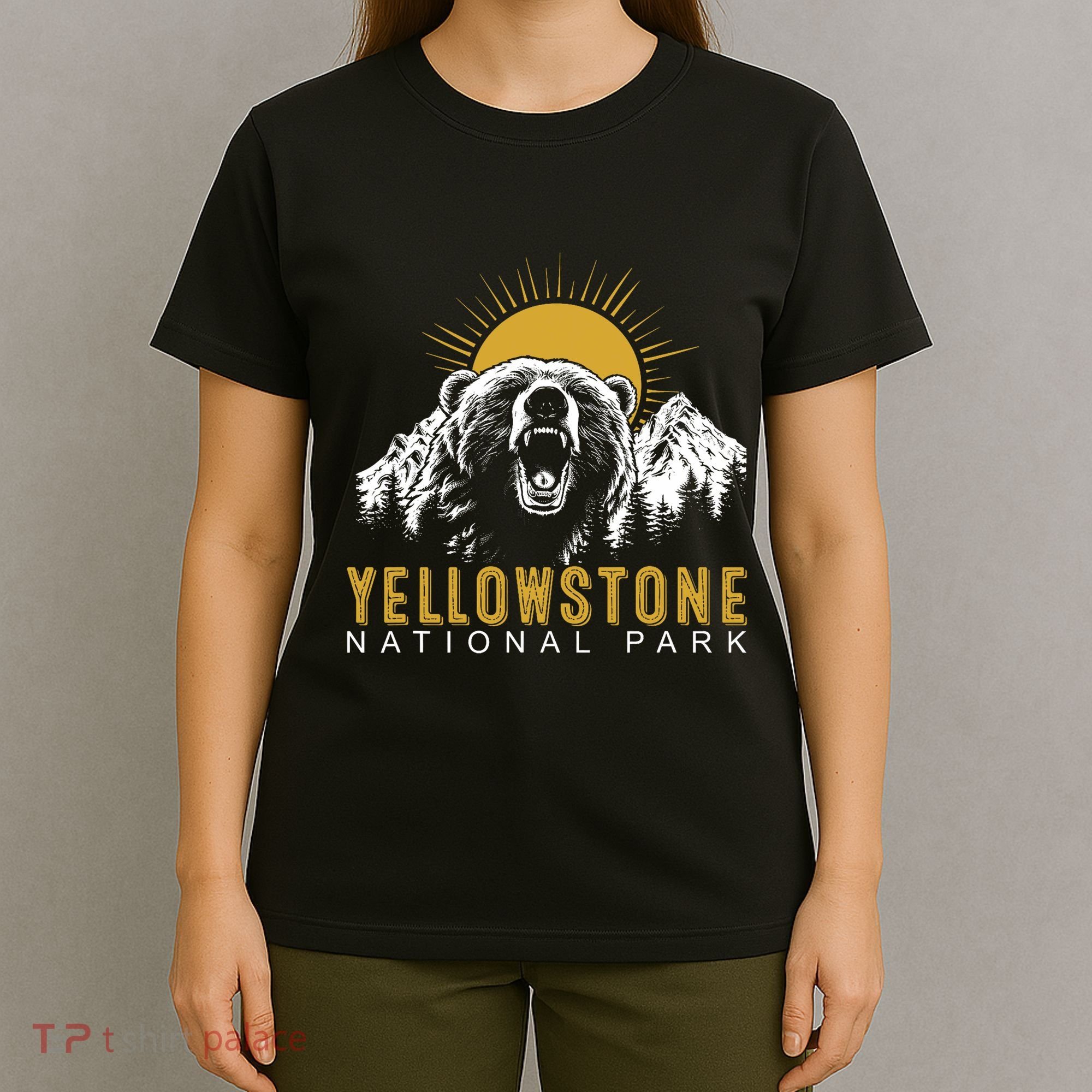 Yellowstone National Park Vintage Wild Bear Sunset T-Shirt