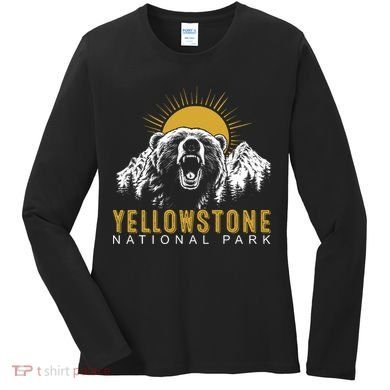Yellowstone National Park Vintage Wild Bear Sunset Women's Long Sleeve Shirt
