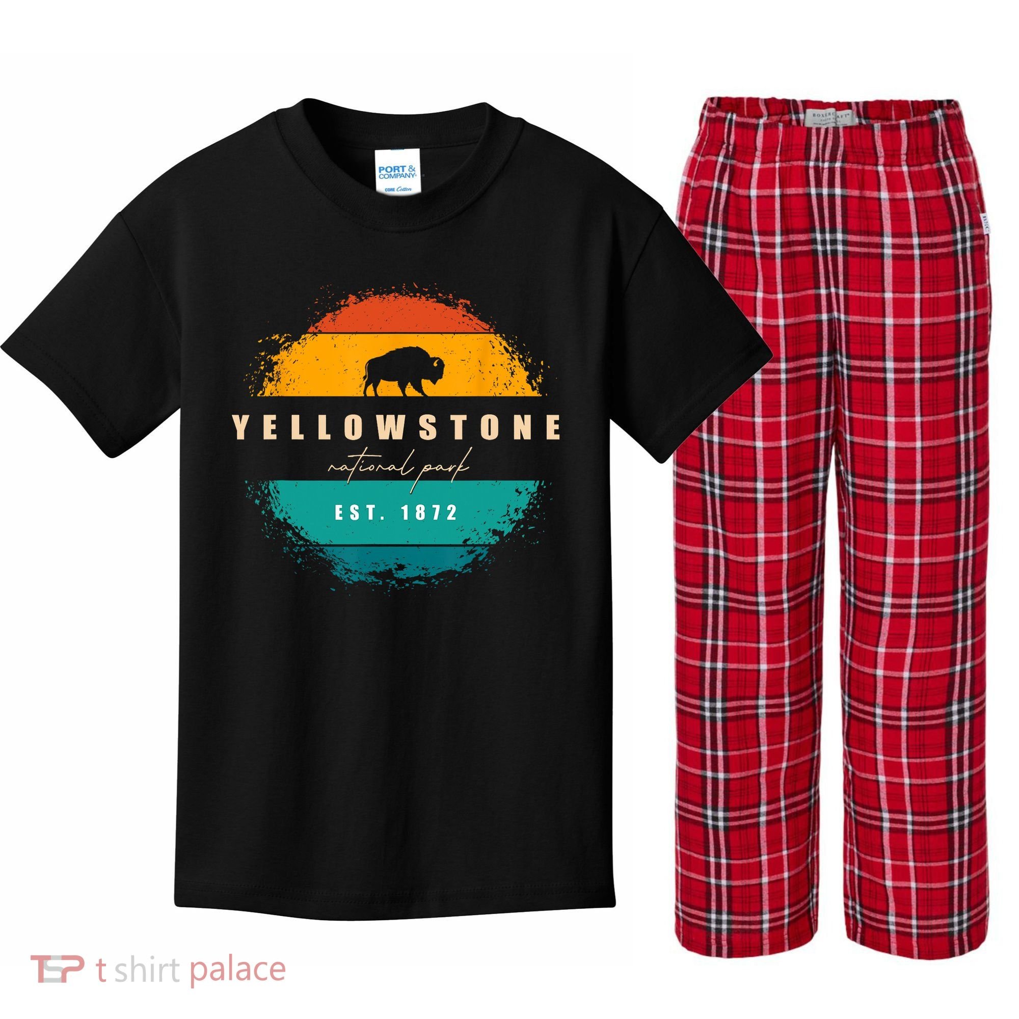 Yellowstone National Park Kids Plaid Pajama Set