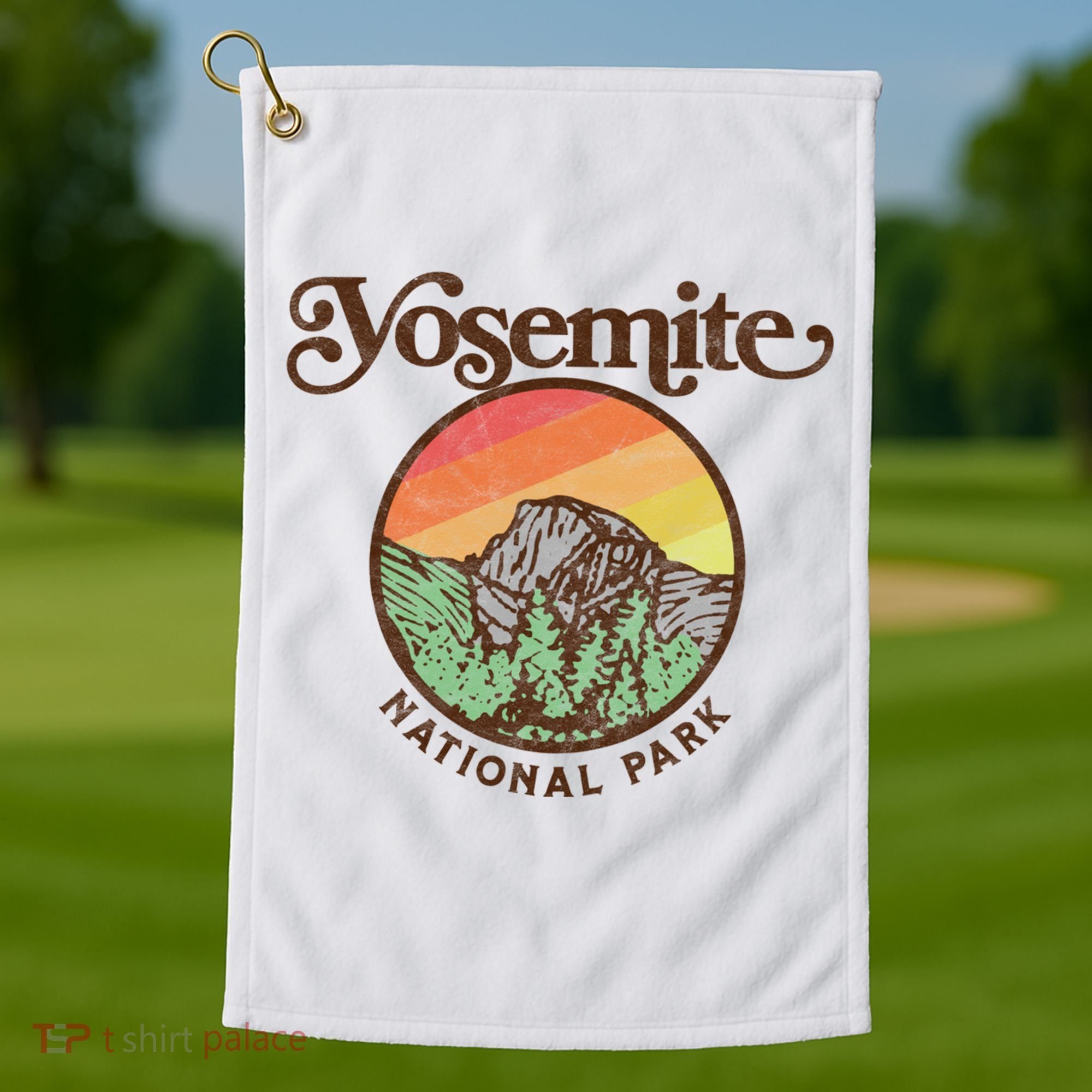 Yosemite National Park Retro 60s Half Dome Graphic Great Gift Golf Towel