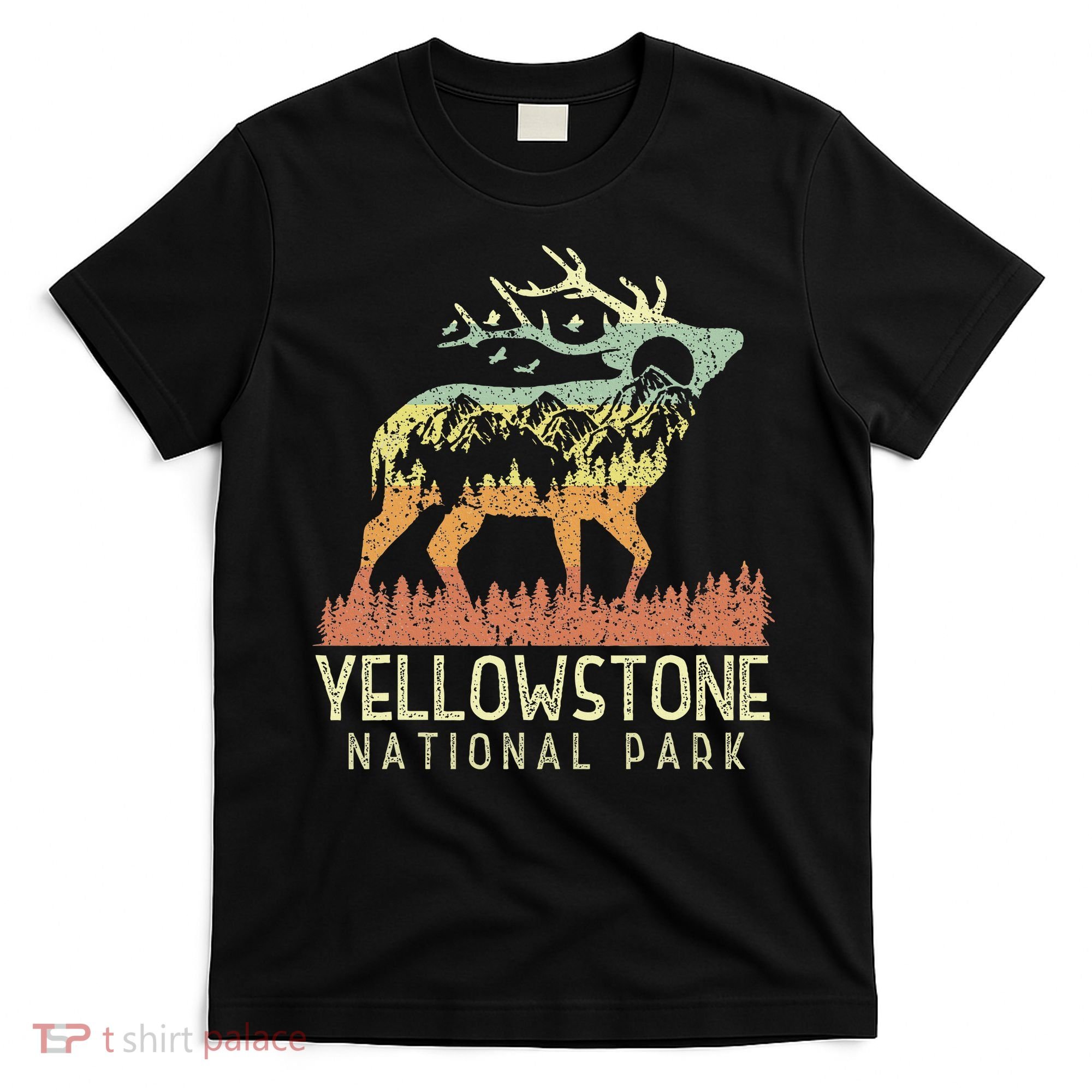 Yellowstone National Park Retro Vintage Mountain Elk T-Shirt