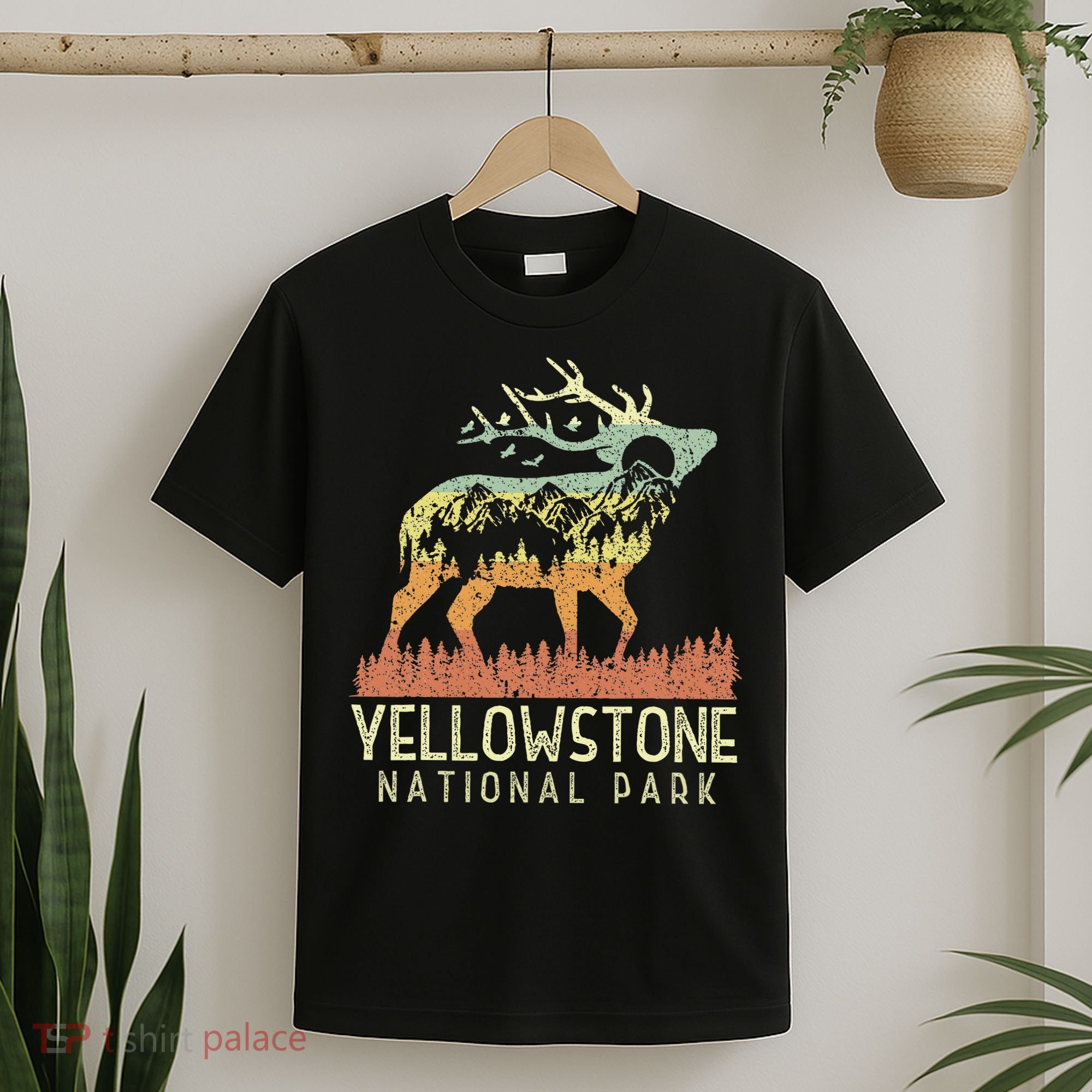 Yellowstone National Park Retro Vintage Mountain Elk T-Shirt