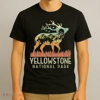 Yellowstone National Park Retro Vintage Mountain Elk T-Shirt thumb 3