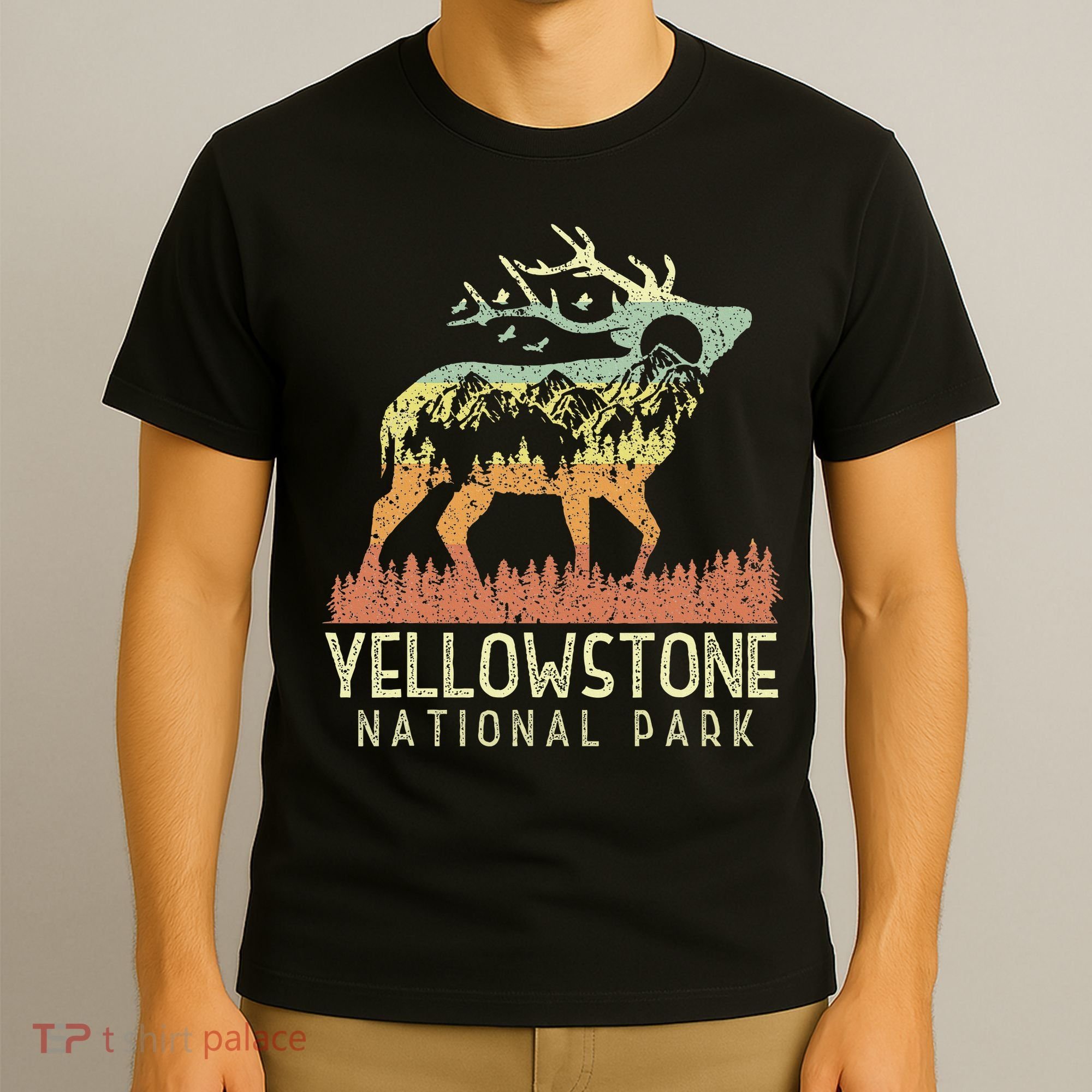 Yellowstone National Park Retro Vintage Mountain Elk T-Shirt