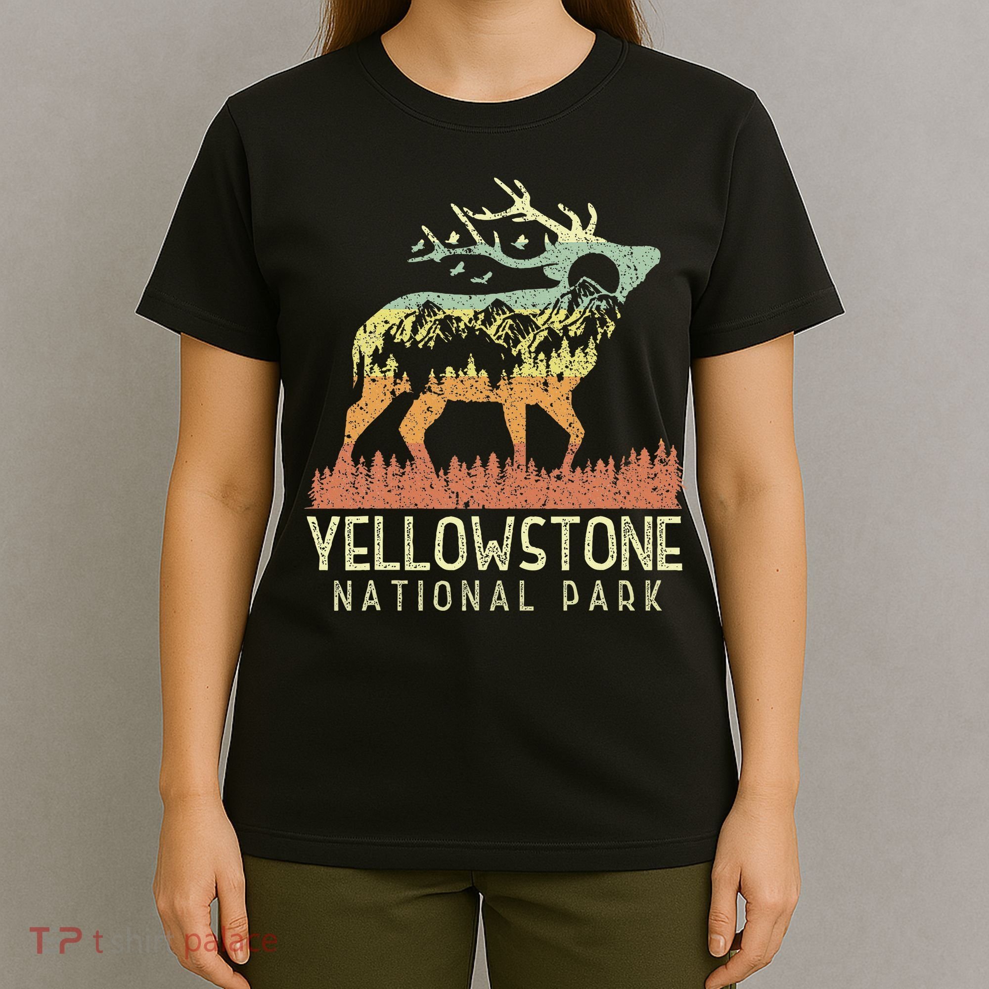 Yellowstone National Park Retro Vintage Mountain Elk T-Shirt