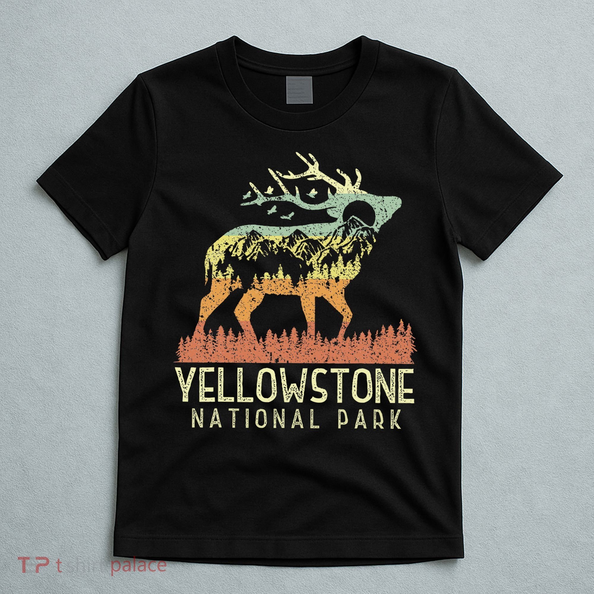 Yellowstone National Park Retro Vintage Mountain Elk T-Shirt