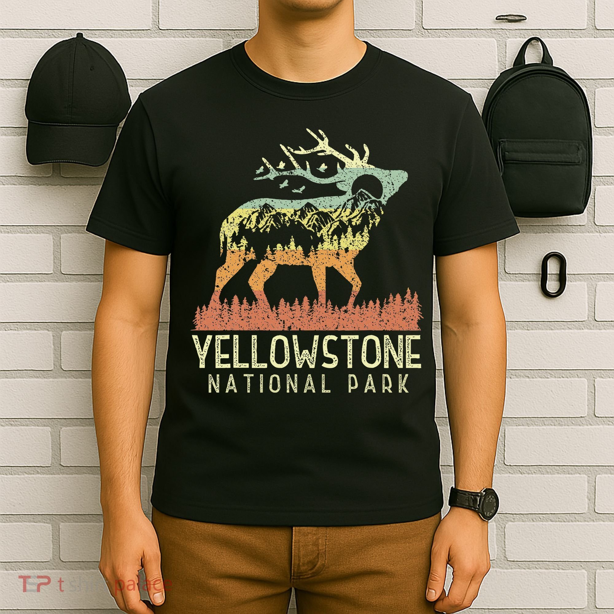 Yellowstone National Park Retro Vintage Mountain Elk T-Shirt