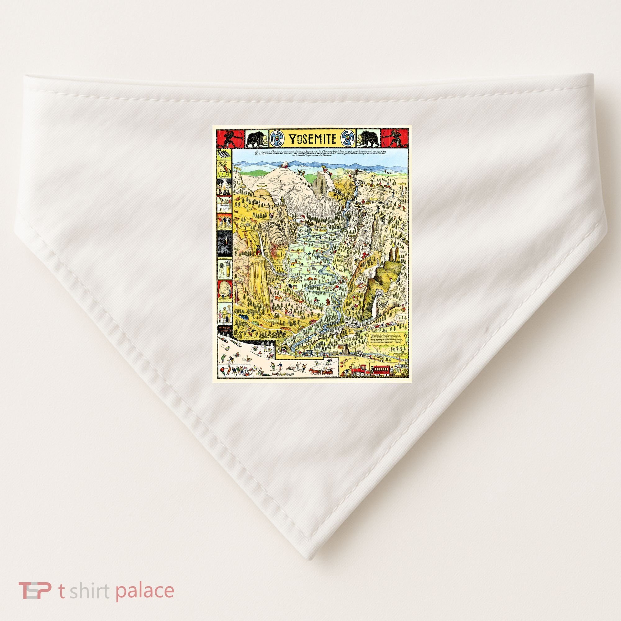 Yosemite National Park 1931 Decorative Pictorial Map USA-Made Doggie Bandana