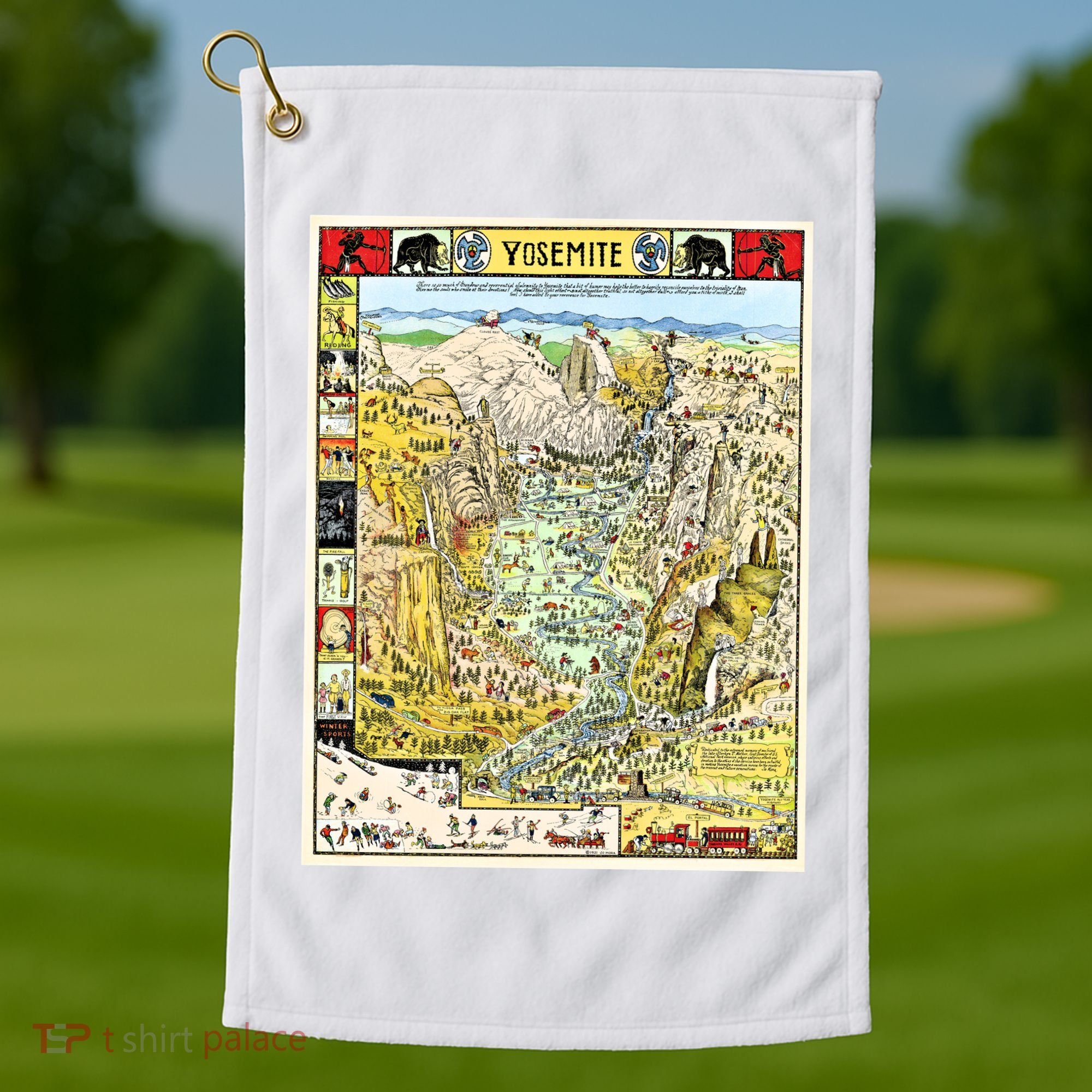 Yosemite National Park 1931 Decorative Pictorial Map Golf Towel