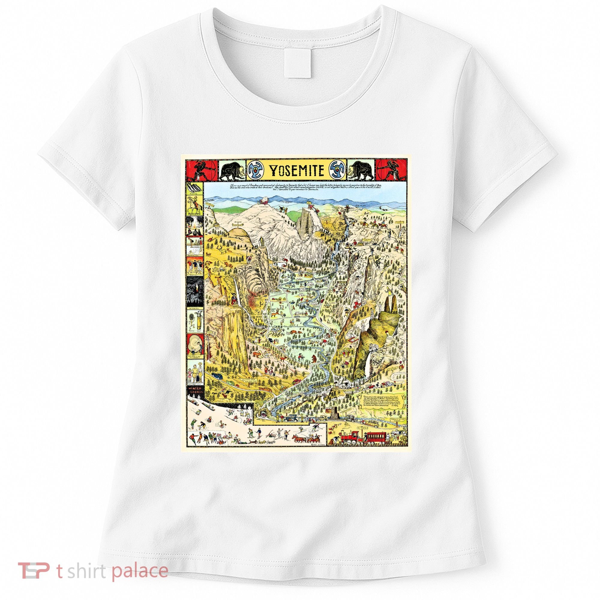 Yosemite National Park 1931 Decorative Pictorial Map Women's T-Shirt