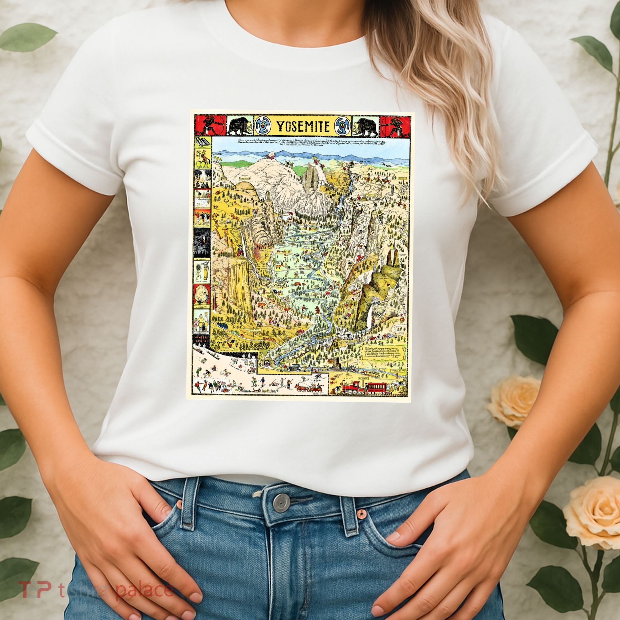 Yosemite National Park 1931 Decorative Pictorial Map Women's T-Shirt