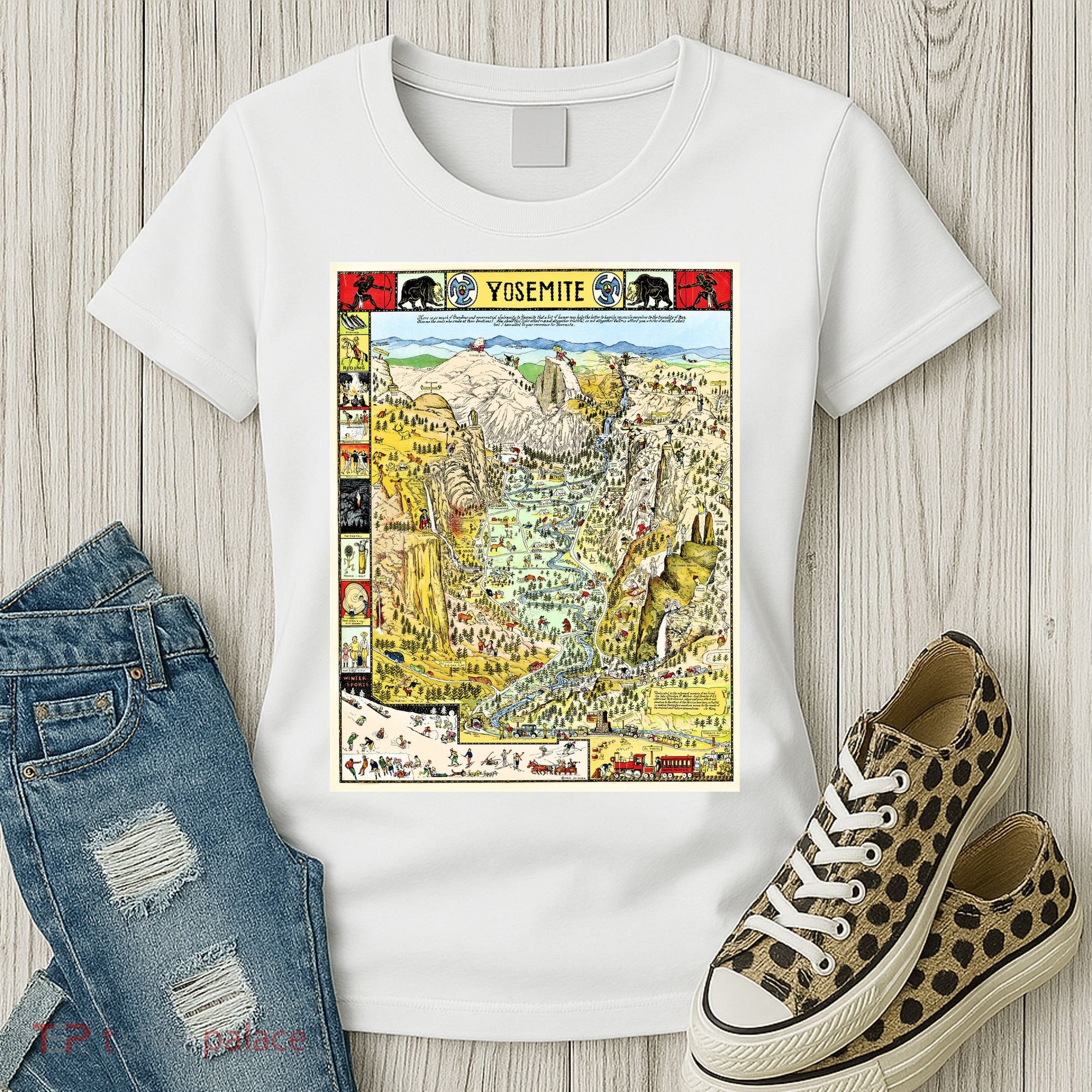Yosemite National Park 1931 Decorative Pictorial Map Women's T-Shirt