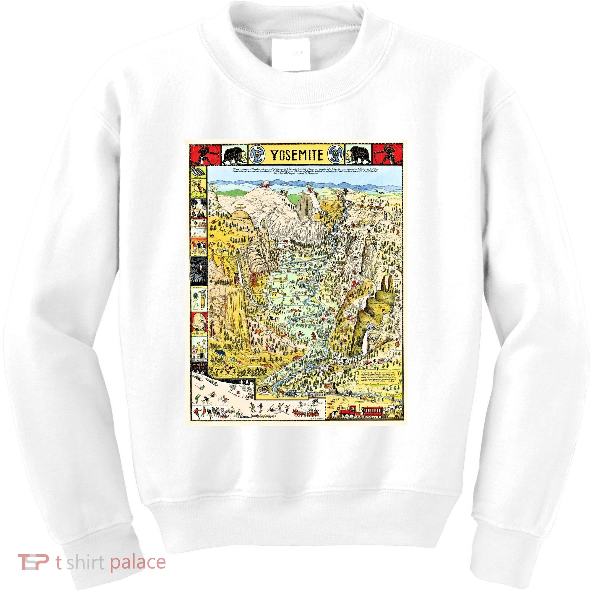 Yosemite National Park 1931 Decorative Pictorial Map Kids Sweatshirt