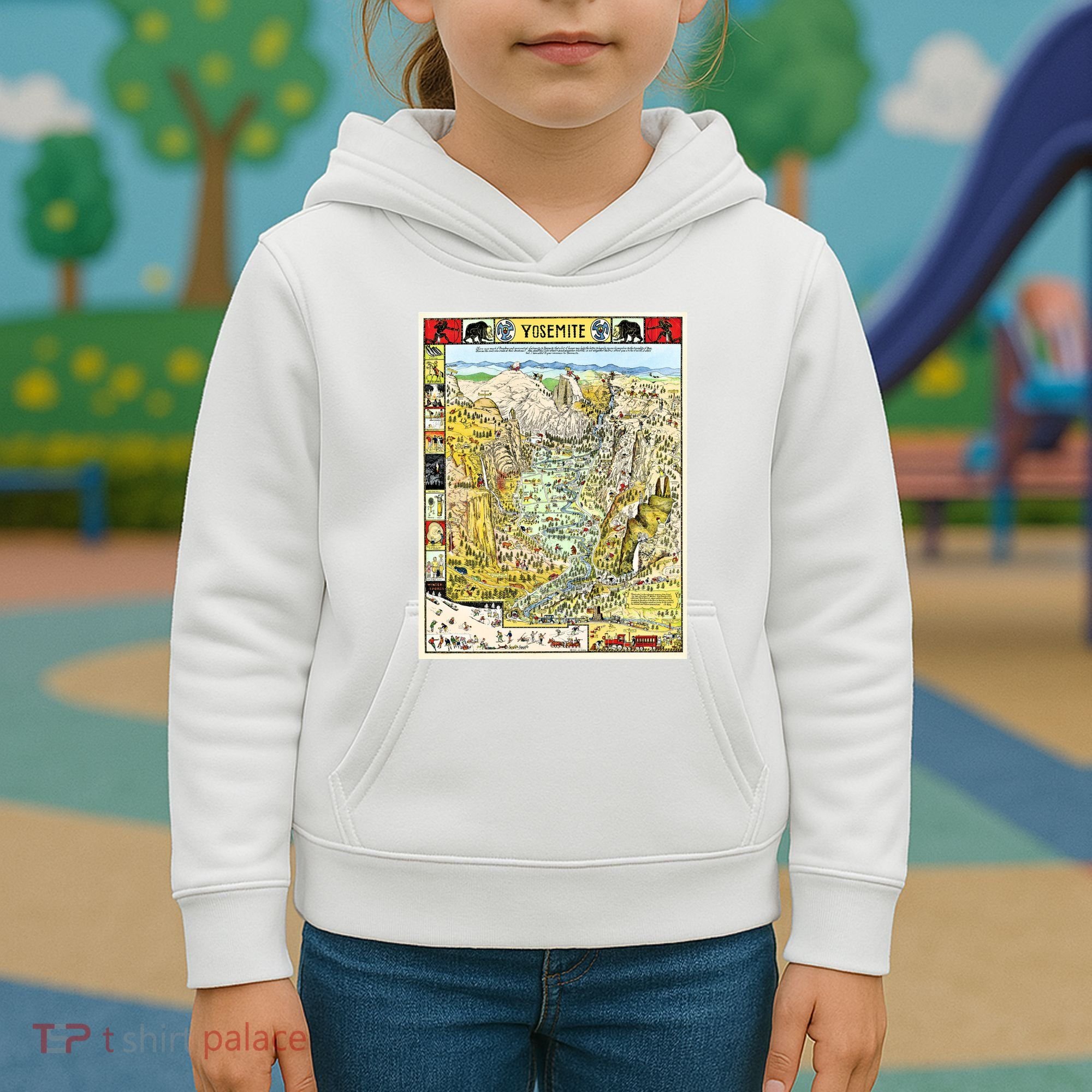 Yosemite National Park 1931 Decorative Pictorial Map Kids Hoodie