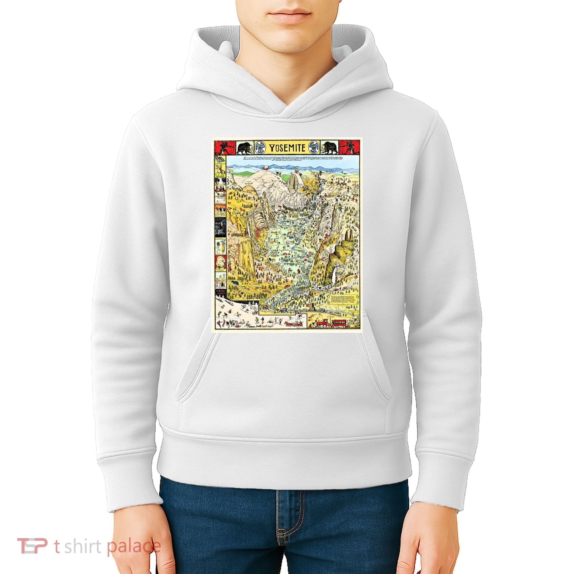 Yosemite National Park 1931 Decorative Pictorial Map Kids Hoodie