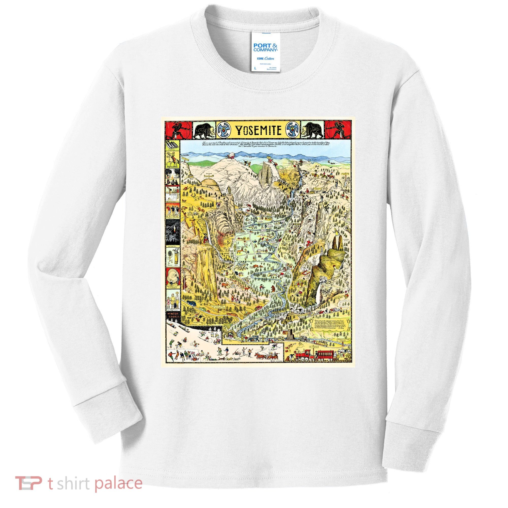 Yosemite National Park 1931 Decorative Pictorial Map Kids Long Sleeve Shirt